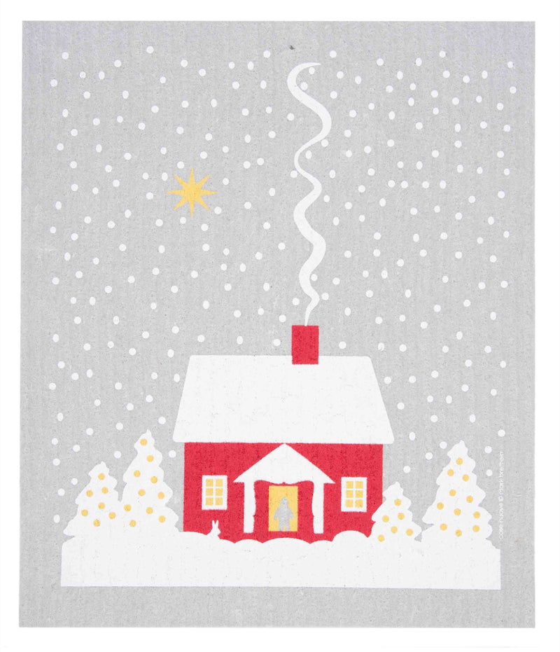 Swedish dishcloth, snowy house