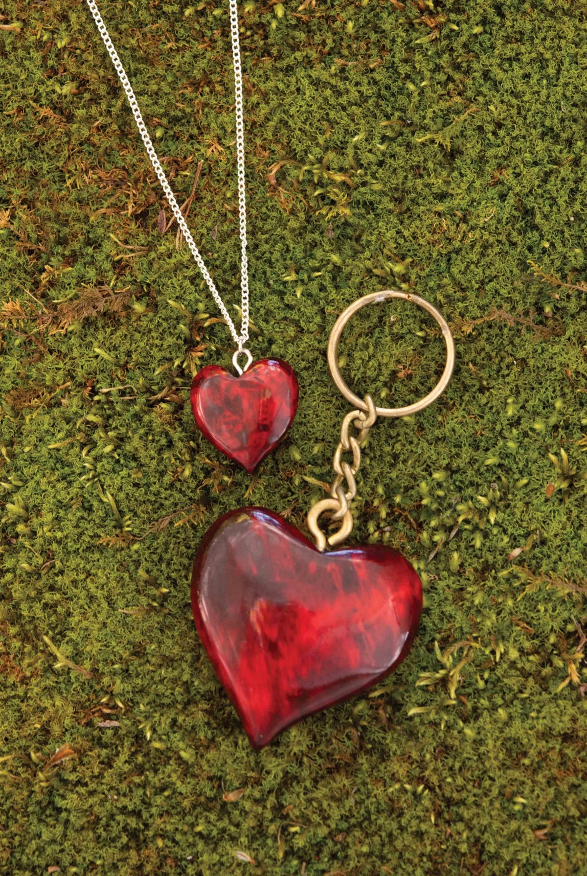 Birch keyring heart red