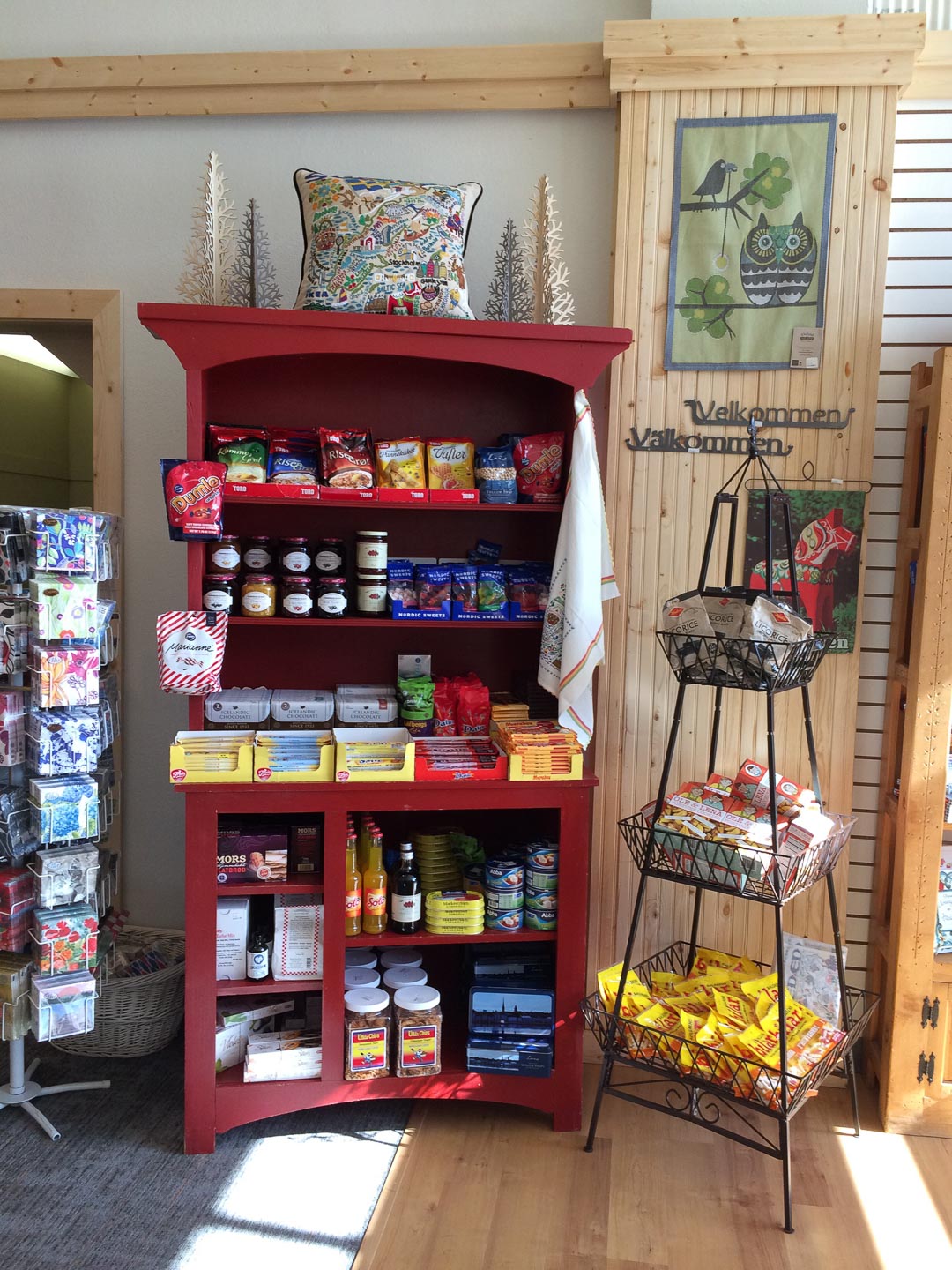 Scandinavian candy and food display inside Stabo